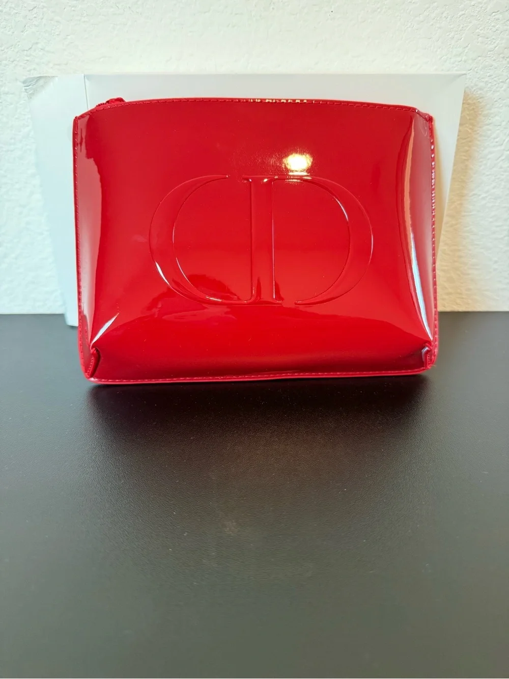 Christian Dior red patent Cosmetic Pouch CD Logo new/unused